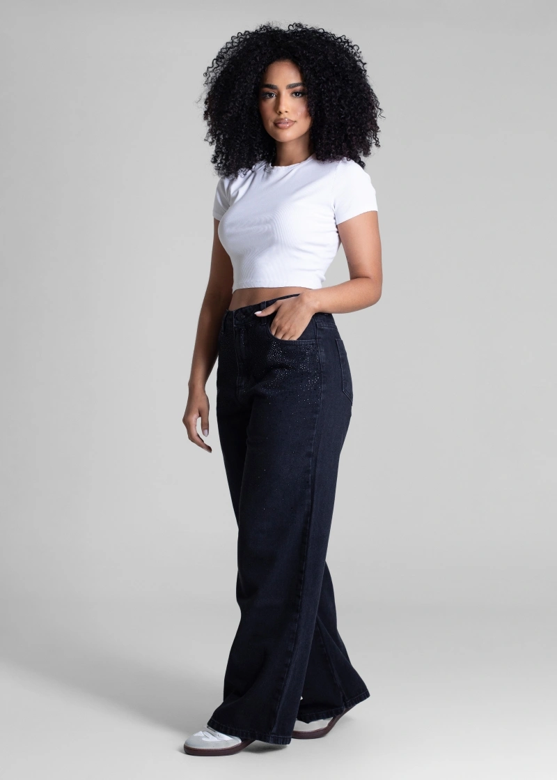 Sawary - Calça Jeans Sawary Super Wide Leg Brilho - 283043 - 283043