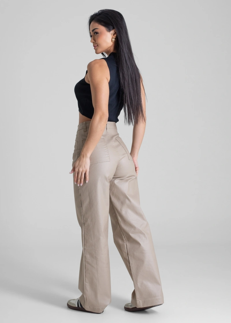 Sawary - Calça Resinada Sawary Wide Leg Petit Bege - 283222 - 283222