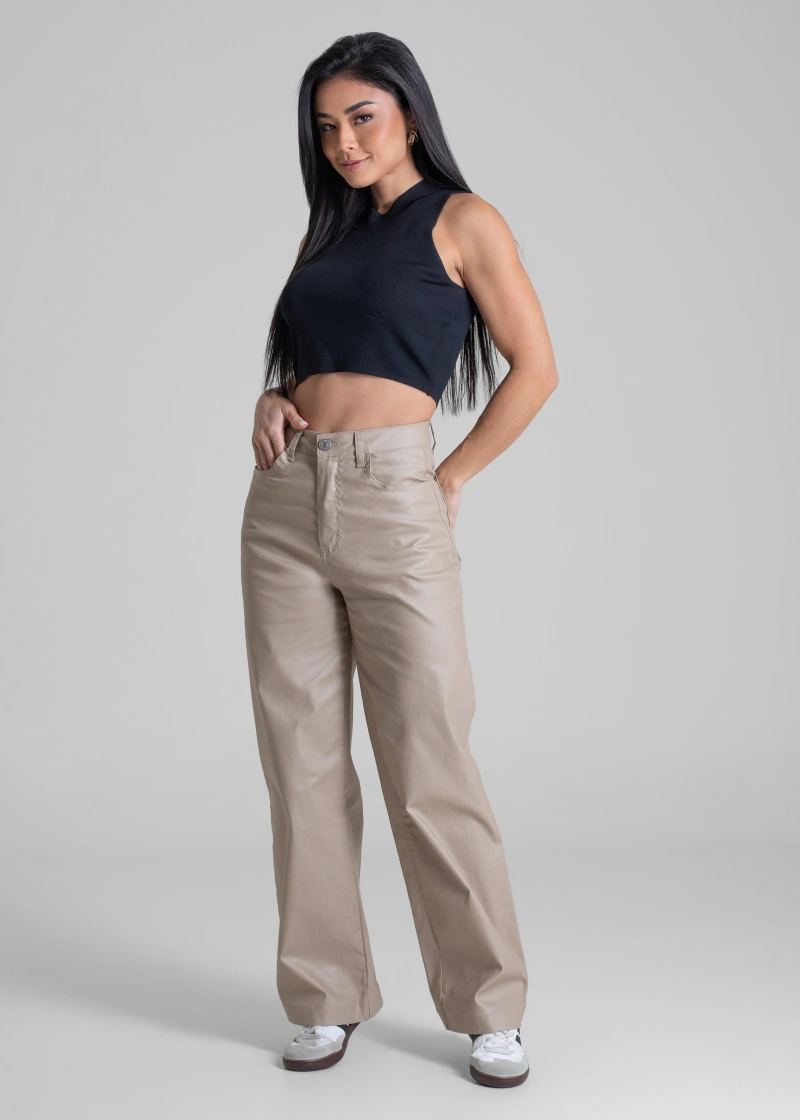 Sawary - Calça Resinada Sawary Wide Leg Petit Bege - 283222 - 283222