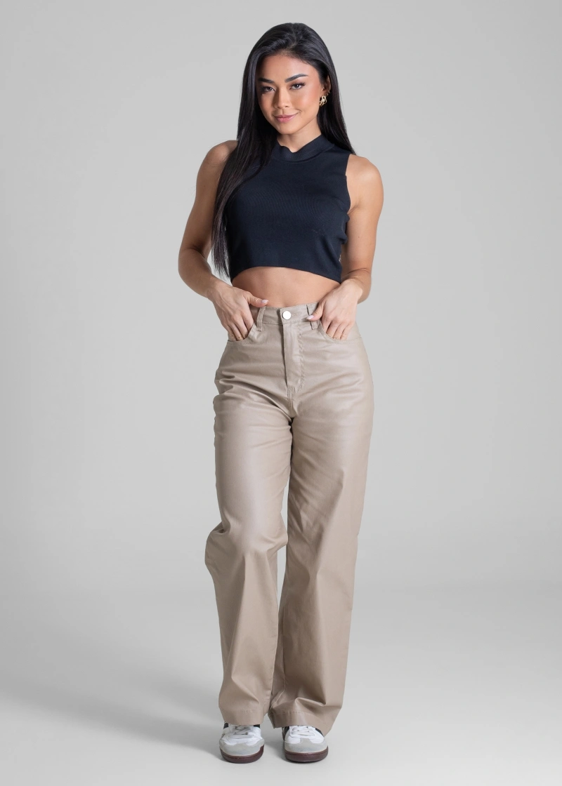 Sawary - Calça Resinada Sawary Wide Leg Petit Bege - 283222 - 283222