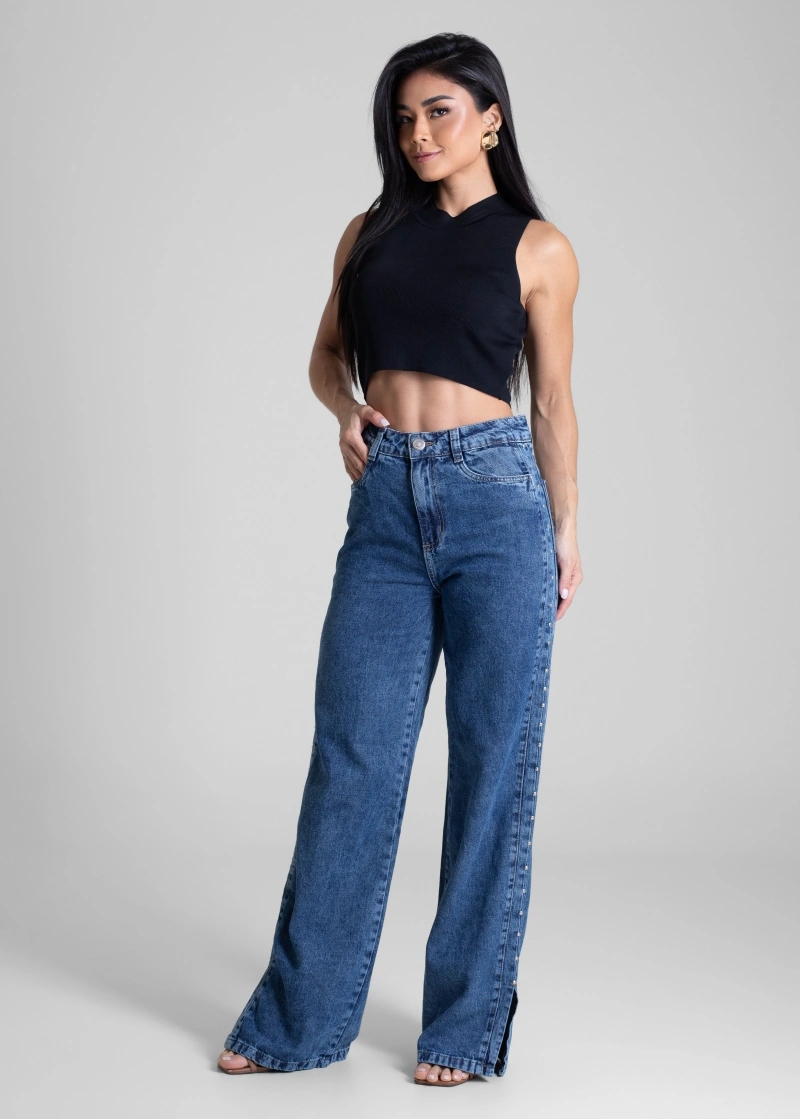 Sawary - Calça Jeans Sawary Wide Leg Azul-282694 - 282694