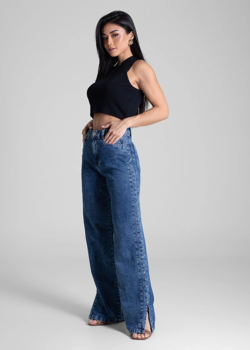 Sawary - Calça Jeans Sawary Wide Leg Azul-282694 - 282694