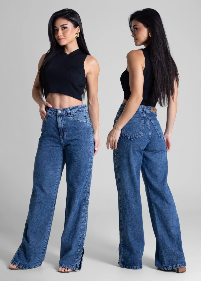 Sawary - Calça Jeans Sawary Wide Leg Azul-282694 - 282694