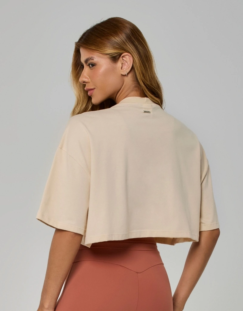 Vestem - Camiseta Cropped Vestem Embossing Bege Marfim - BMC839.I26.C0696