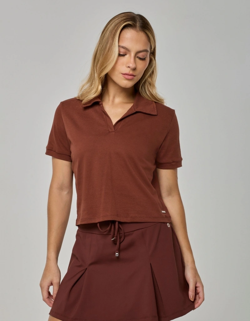 Vestem - Blusa Cropped Polo Matchpoint Marrom Sépia - BMC868.I26.C0697
