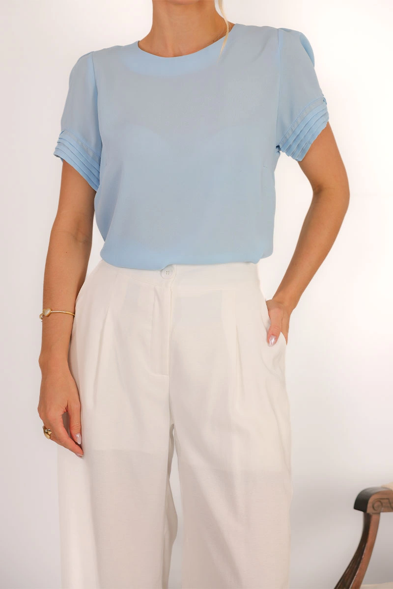 Miss Misses - Blusa Natacha Crepe Com Pregas Azul - 54454002