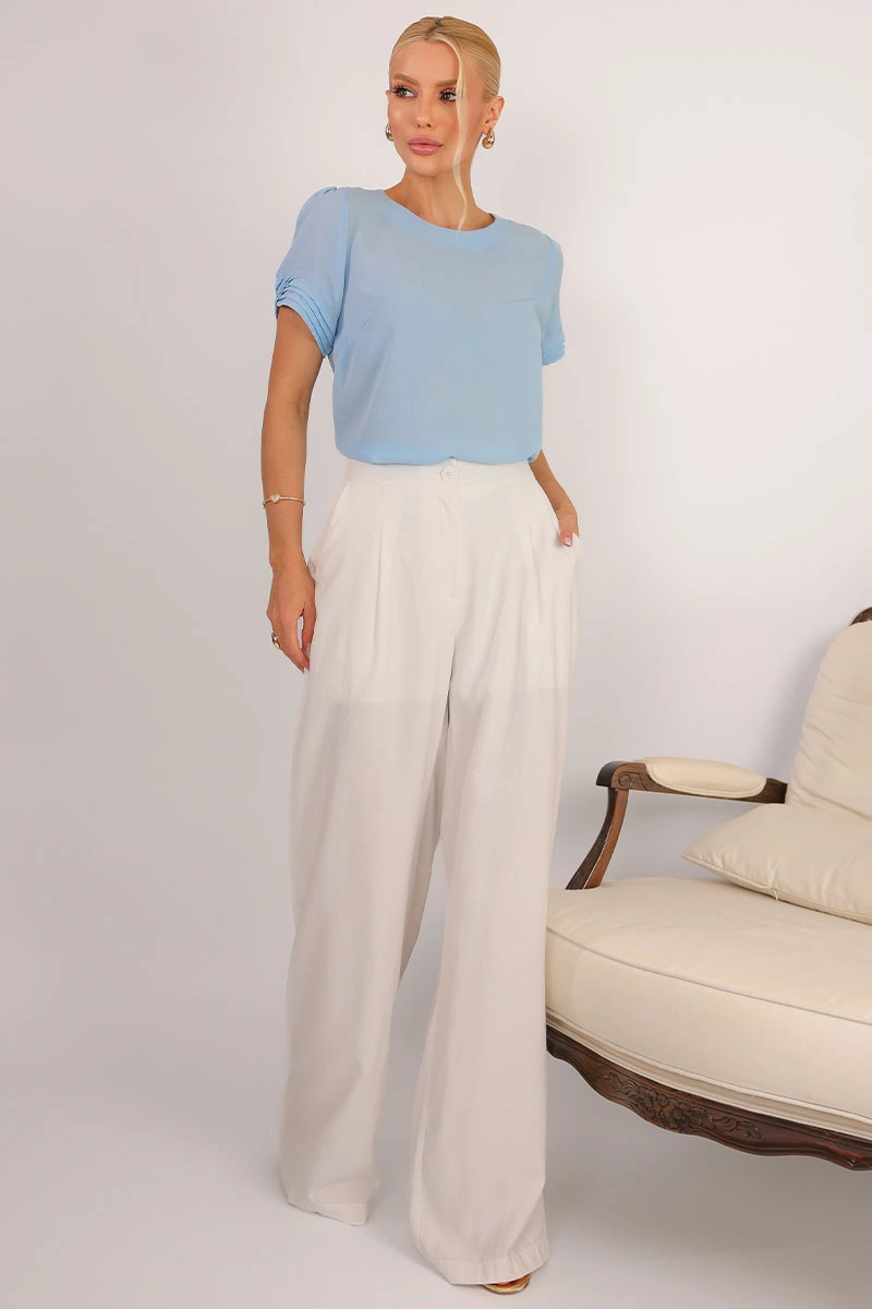 Miss Misses - Blusa Natacha Crepe Com Pregas Azul - 54454002