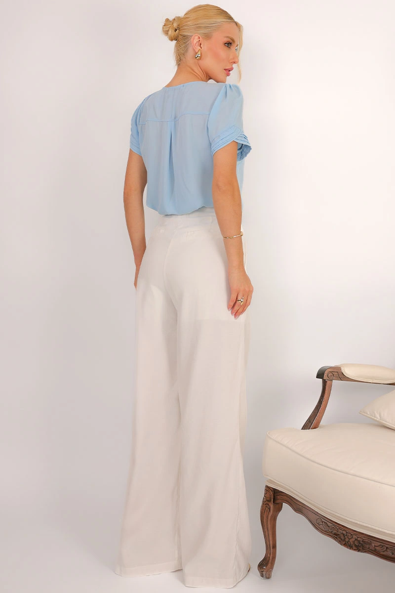 Miss Misses - Blusa Natacha Crepe Com Pregas Azul - 54454002