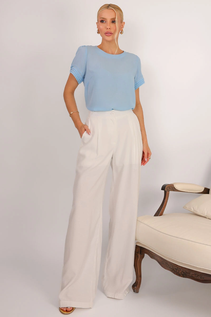 Miss Misses - Blusa Natacha Crepe Com Pregas Azul - 54454002