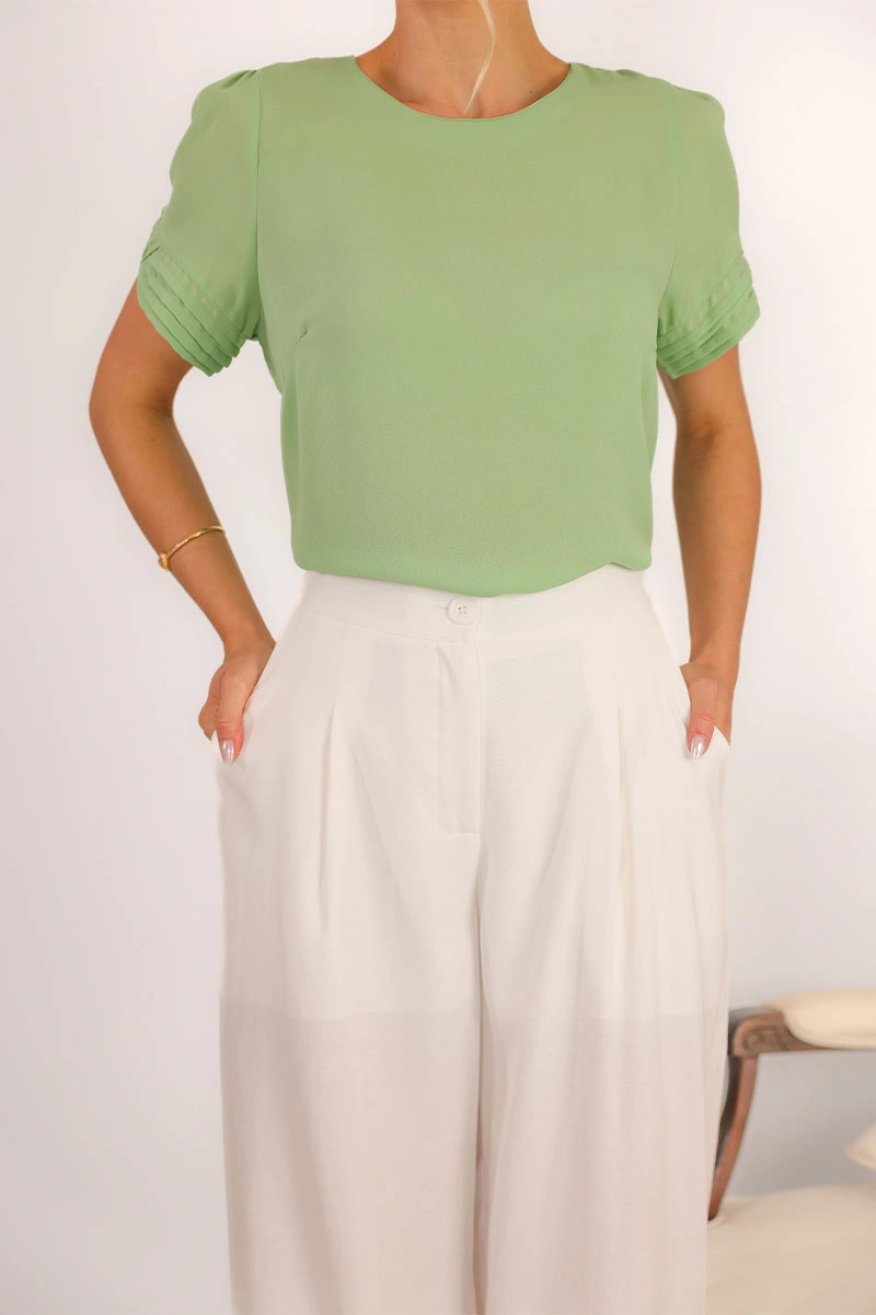 Miss Misses - Blusa Natacha Crepe Com Pregas Verde - 54454023