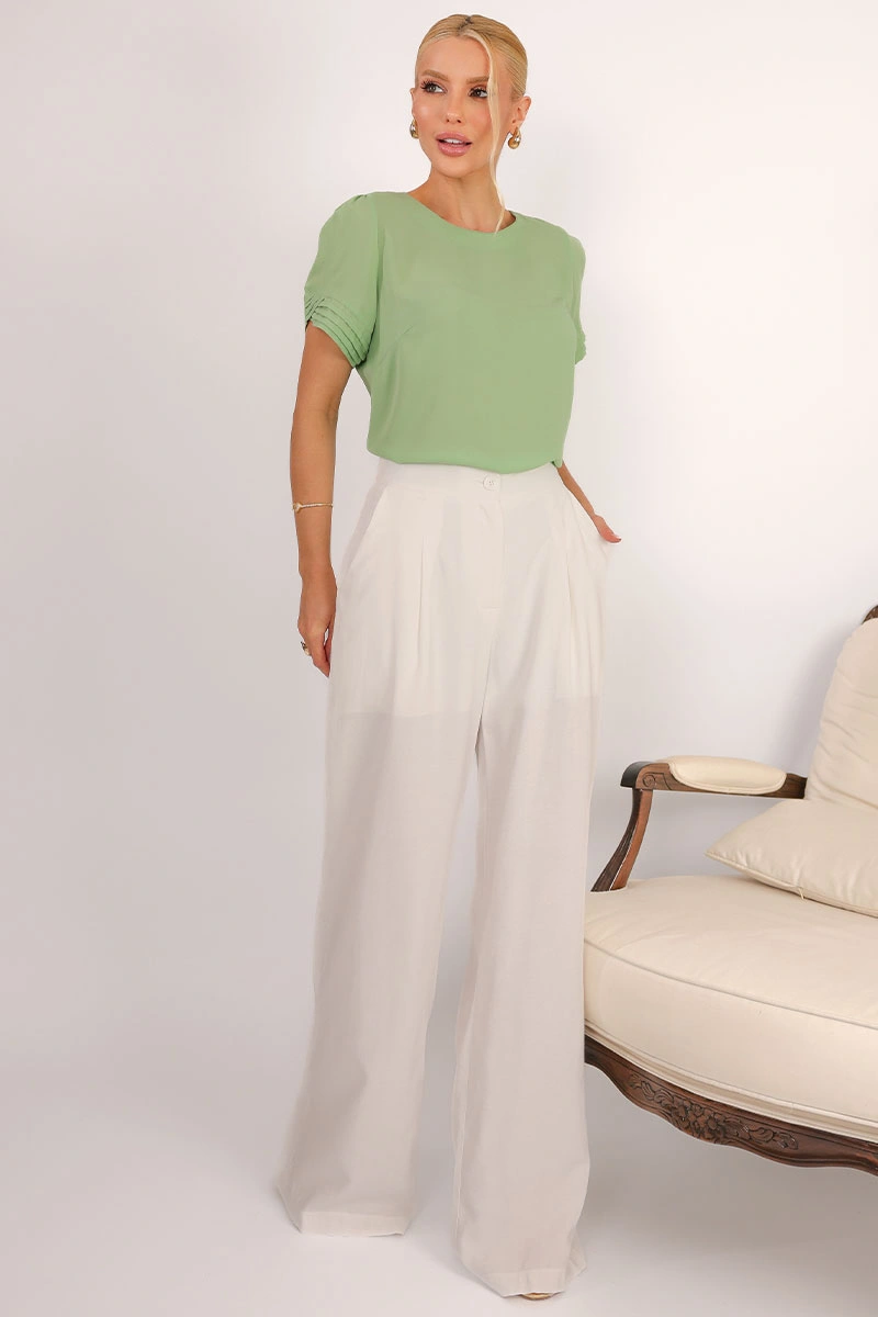 Miss Misses - Blusa Natacha Crepe Com Pregas Verde - 54454023