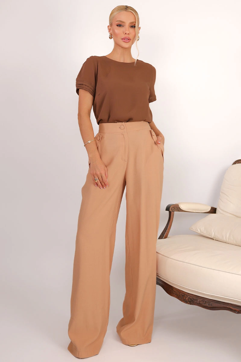 Miss Misses - Blusa Natacha Crepe Com Pregas Marrom - 54454214
