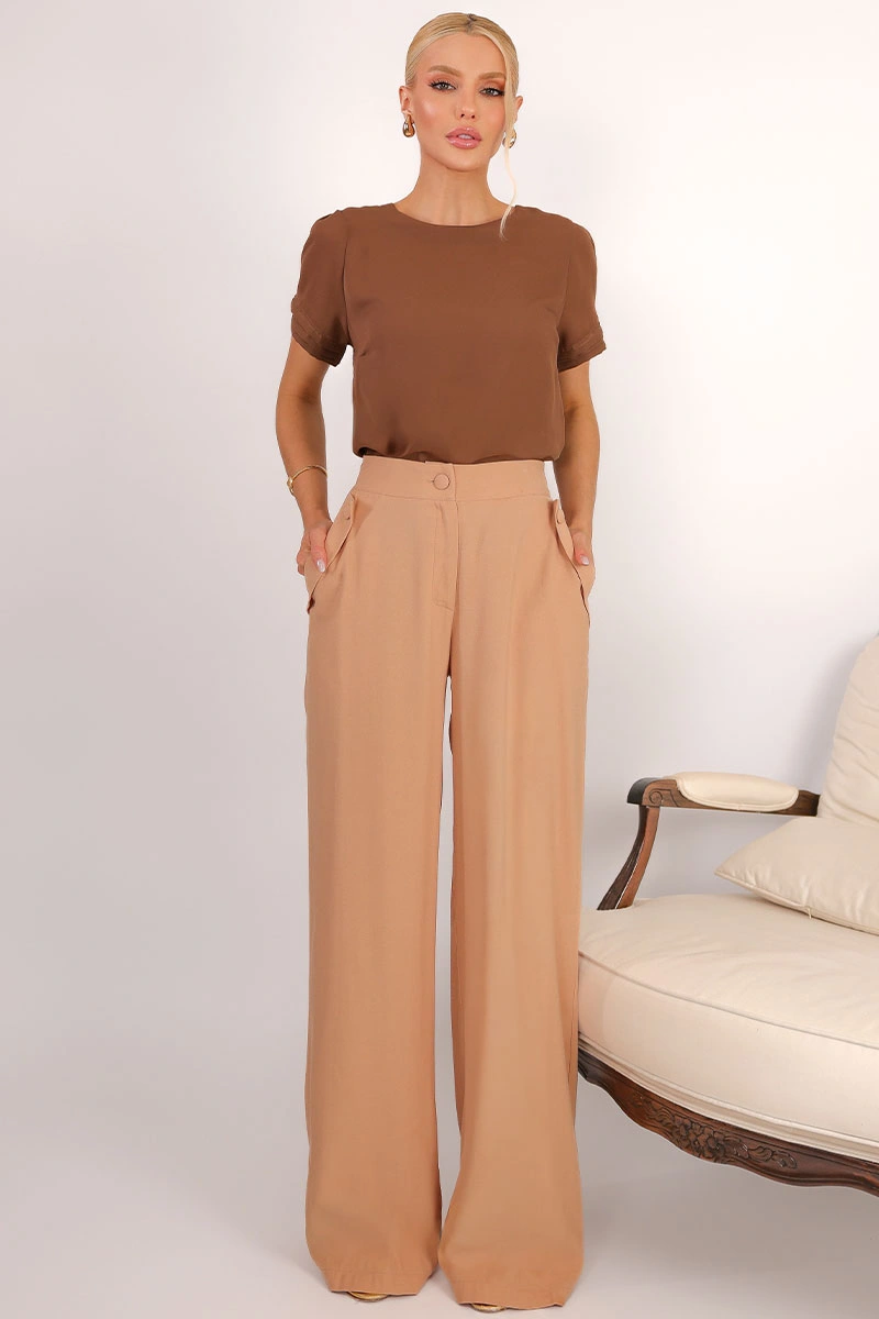 Miss Misses - Blusa Natacha Crepe Com Pregas Marrom - 54454214