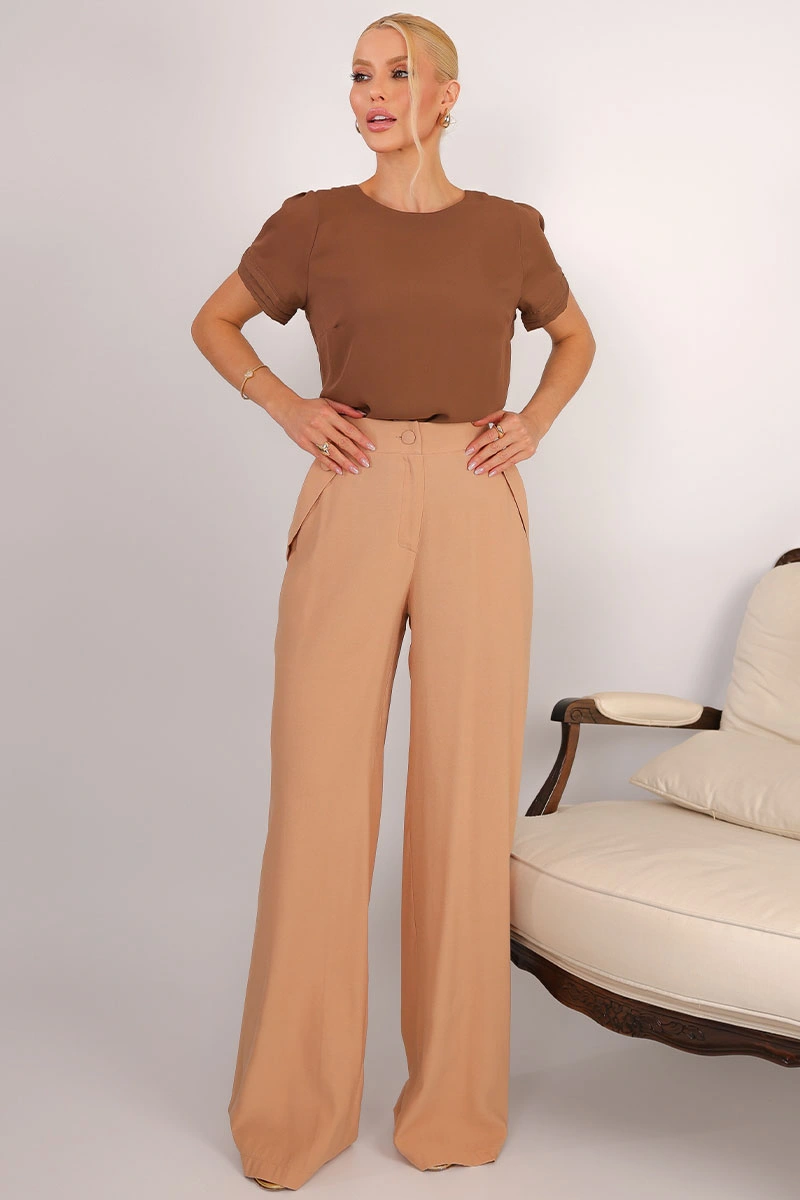 Miss Misses - Blusa Natacha Crepe Com Pregas Marrom - 54454214