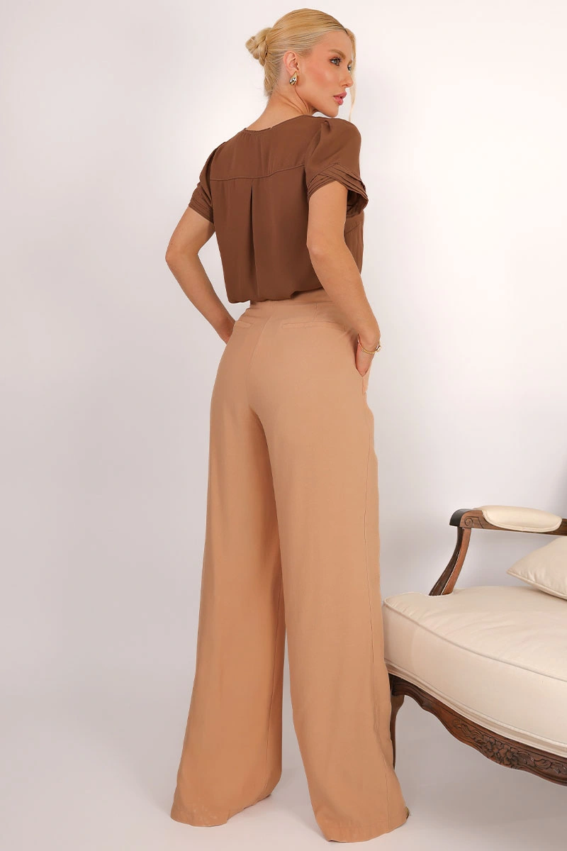 Miss Misses - Blusa Natacha Crepe Com Pregas Marrom - 54454214