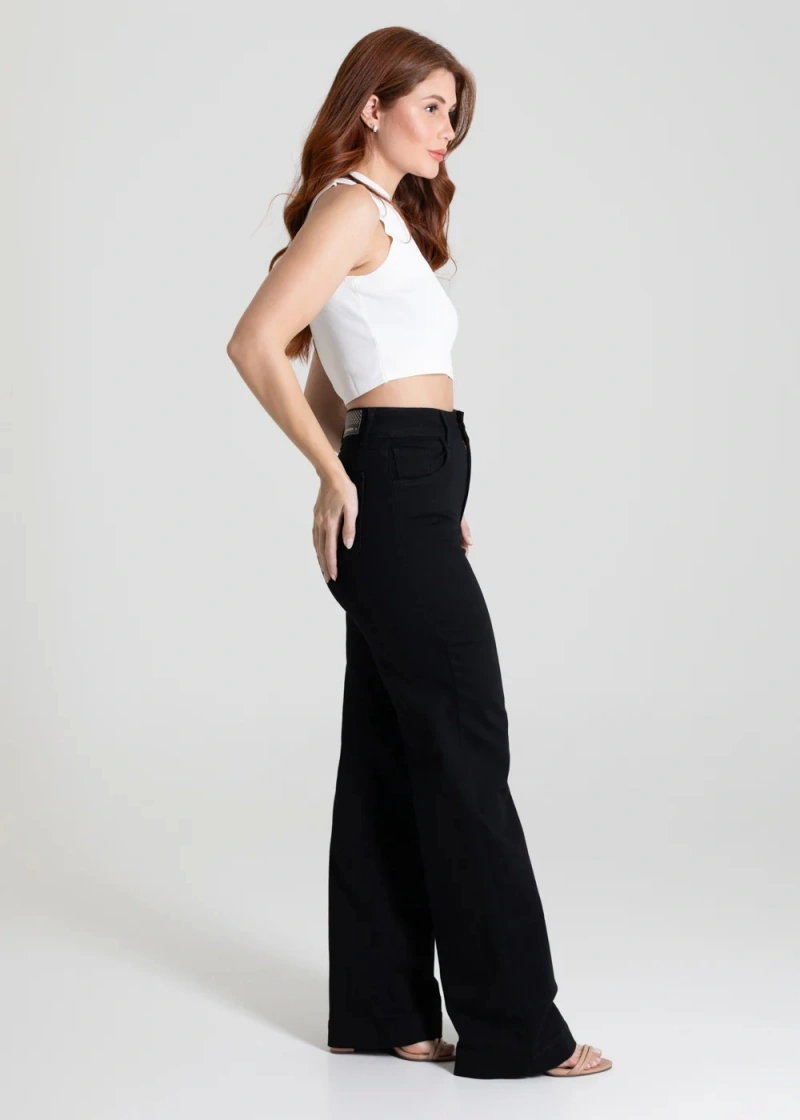 Sawary - Calça Sarja Sawary Wide Leg Preta - 275028 - 275028