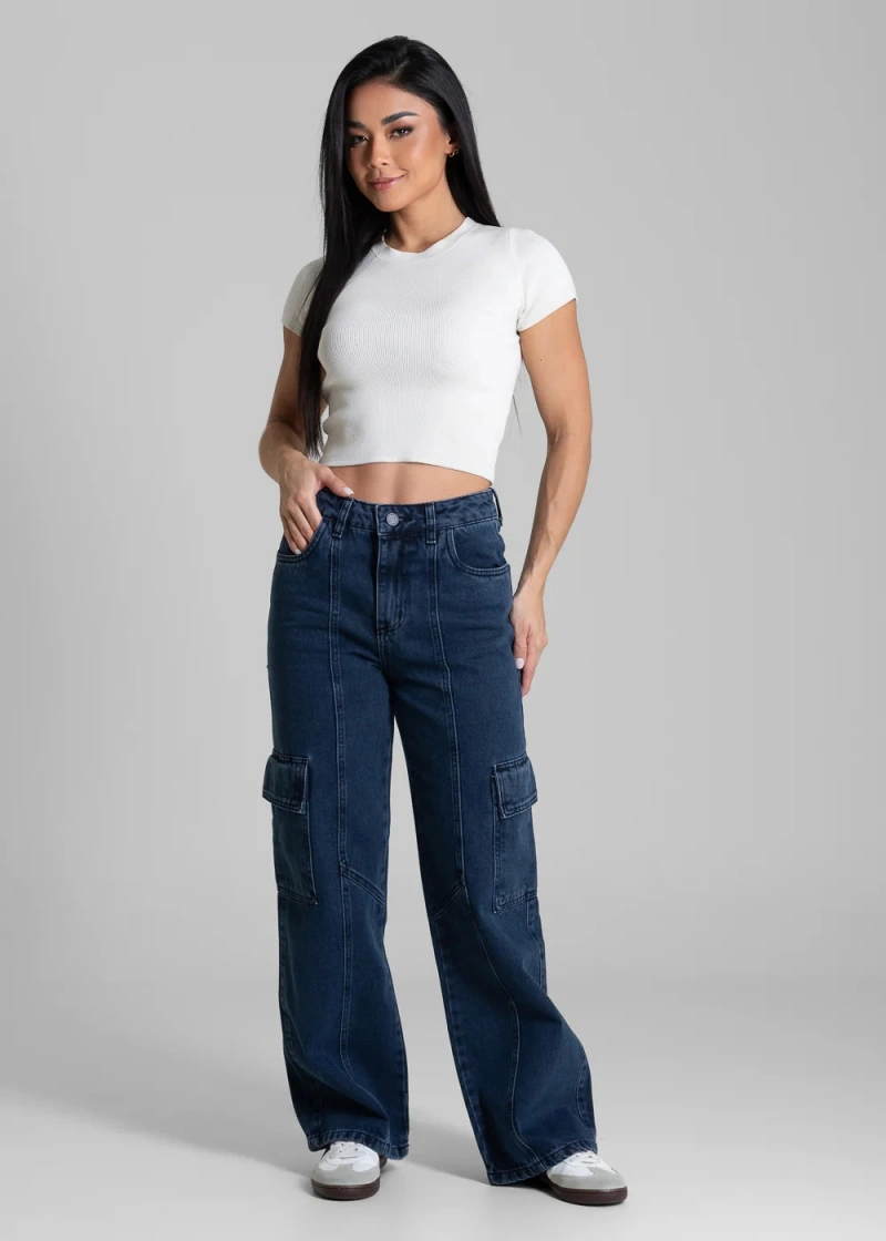 Sawary - Calça Jeans Sawary Wide Leg Petit Azul - 282616 - 282616
