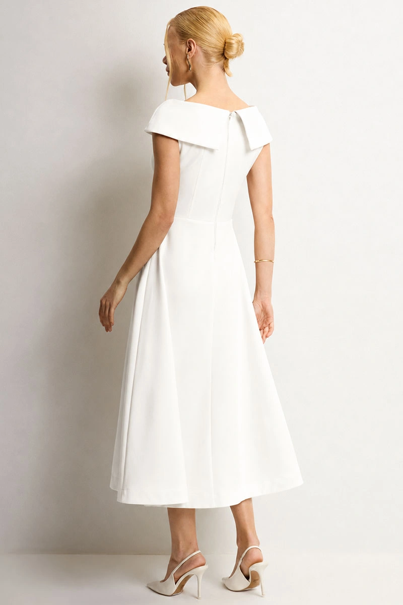 Miss Misses - Vestido Midi Dara Rodado Casamento Civil Ombro a Ombro Off White - 54793030