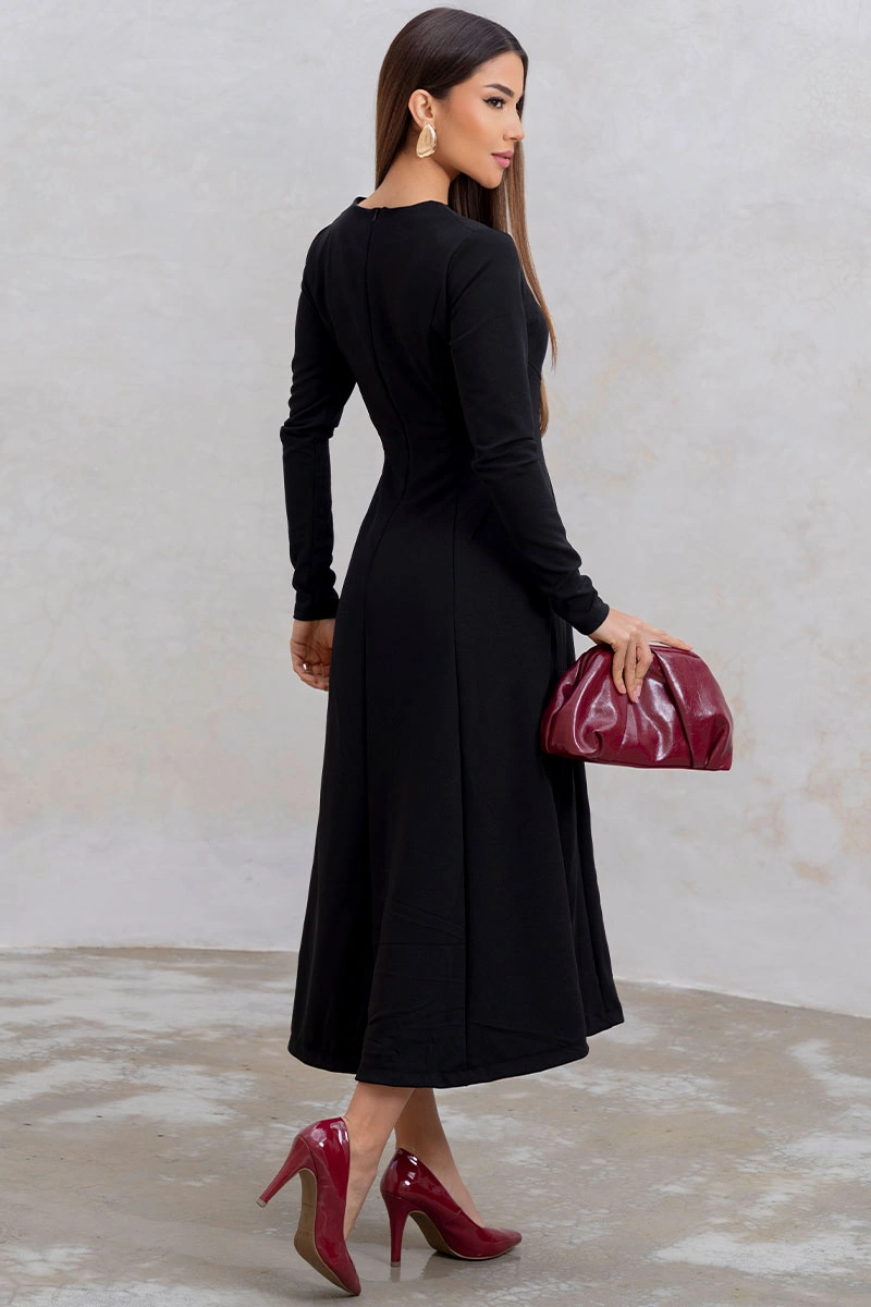 Miss Misses - Vestido Midi Dakota Manga Longa Decote Quadrado Preto - 54790001