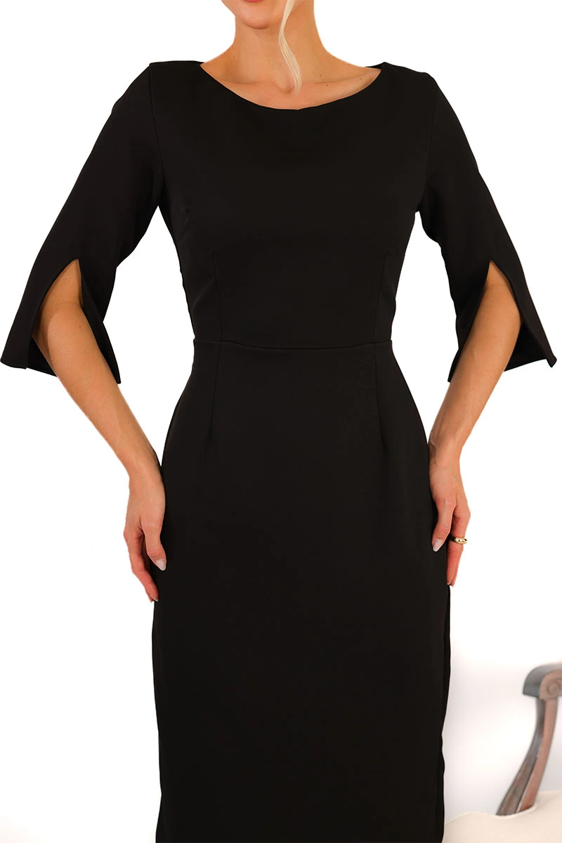 Miss Misses - Vestido Midi Angela Manga 3/4 Tubinho Elegante Preto - 54807001