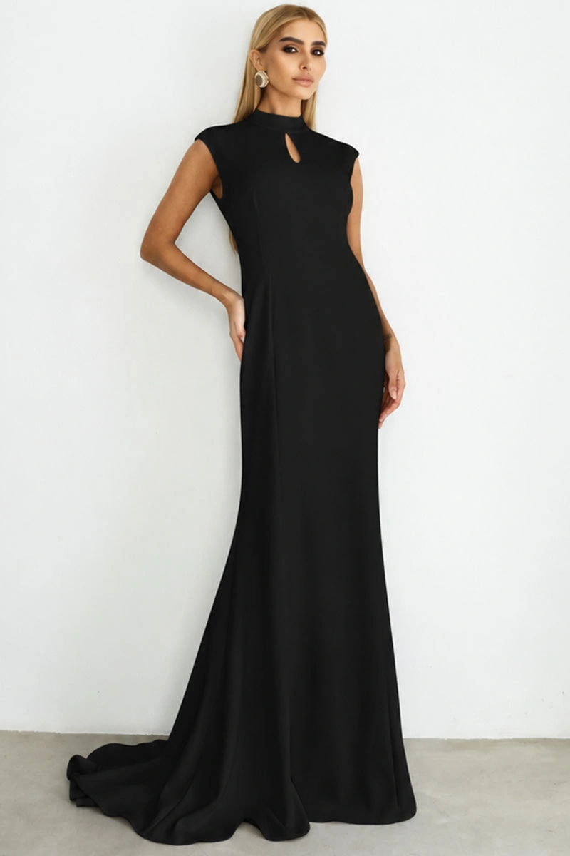 Miss Misses - Vestido Longo Helena Cauda com Babados e Decote Preto - 80579001