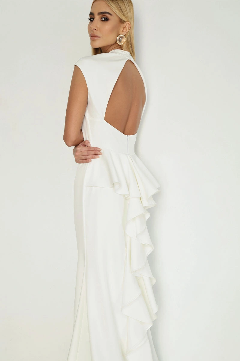 Miss Misses - Vestido Longo Helena Cauda com Babados Casamento Civil Off White - 80579030