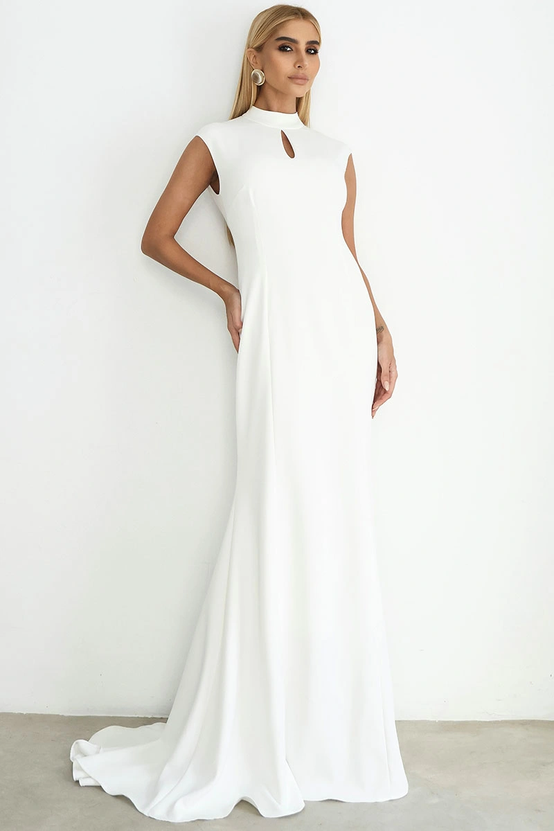 Miss Misses - Vestido Longo Helena Cauda com Babados Casamento Civil Off White - 80579030