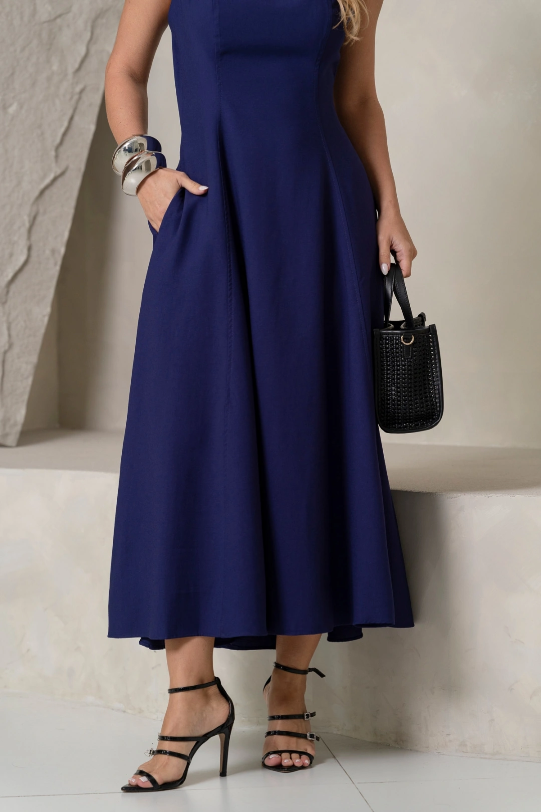 Miss Misses - Vestido Midi Madrid Rodado Regata Azul - 54827004