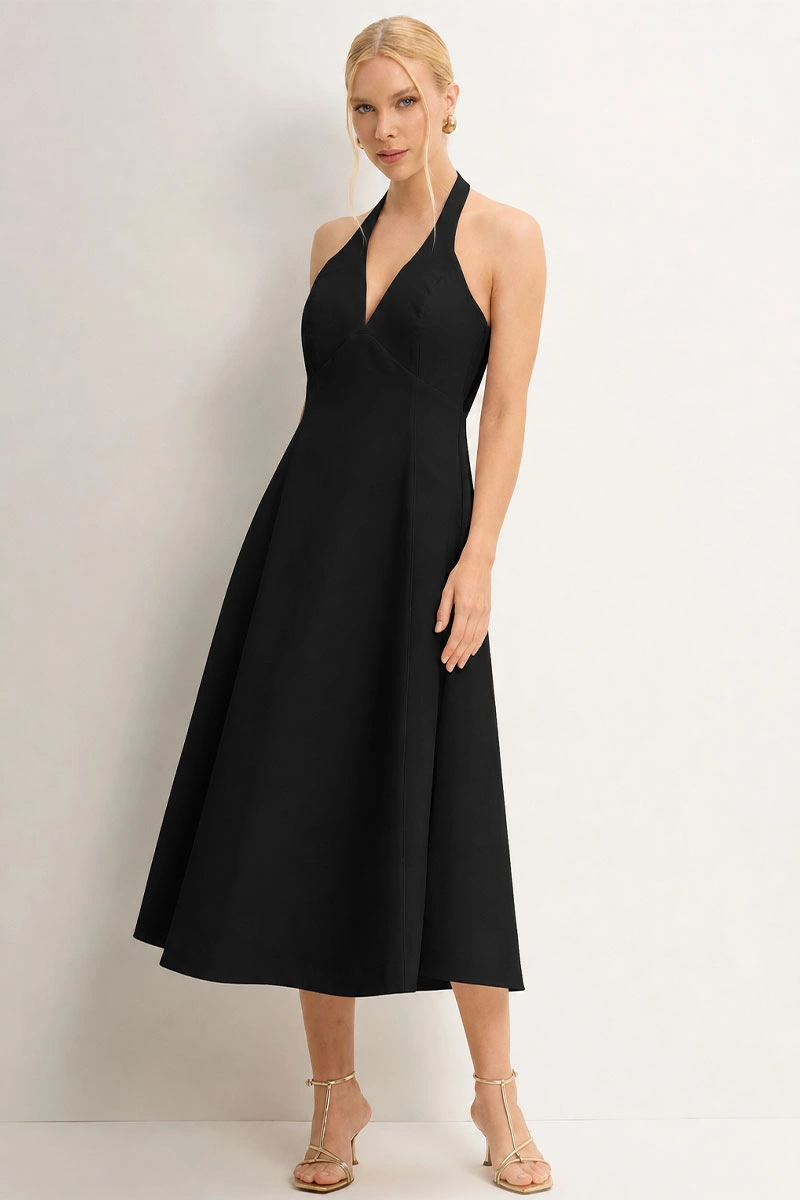 Miss Misses - Filomena Halter Neck Black Midi Dress - 54776001