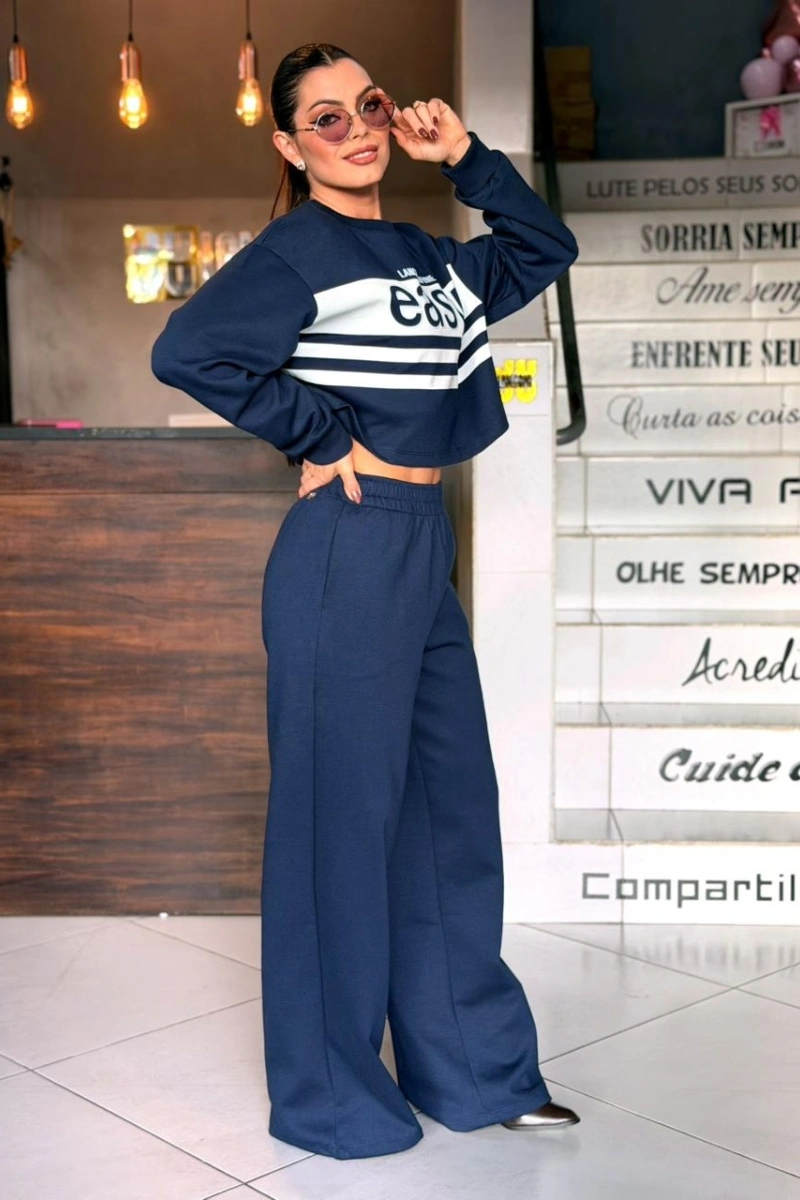LANÇA PERFUME - Calça Wide Leg Cintura Alta De Moletom Lança Perfume - 3516