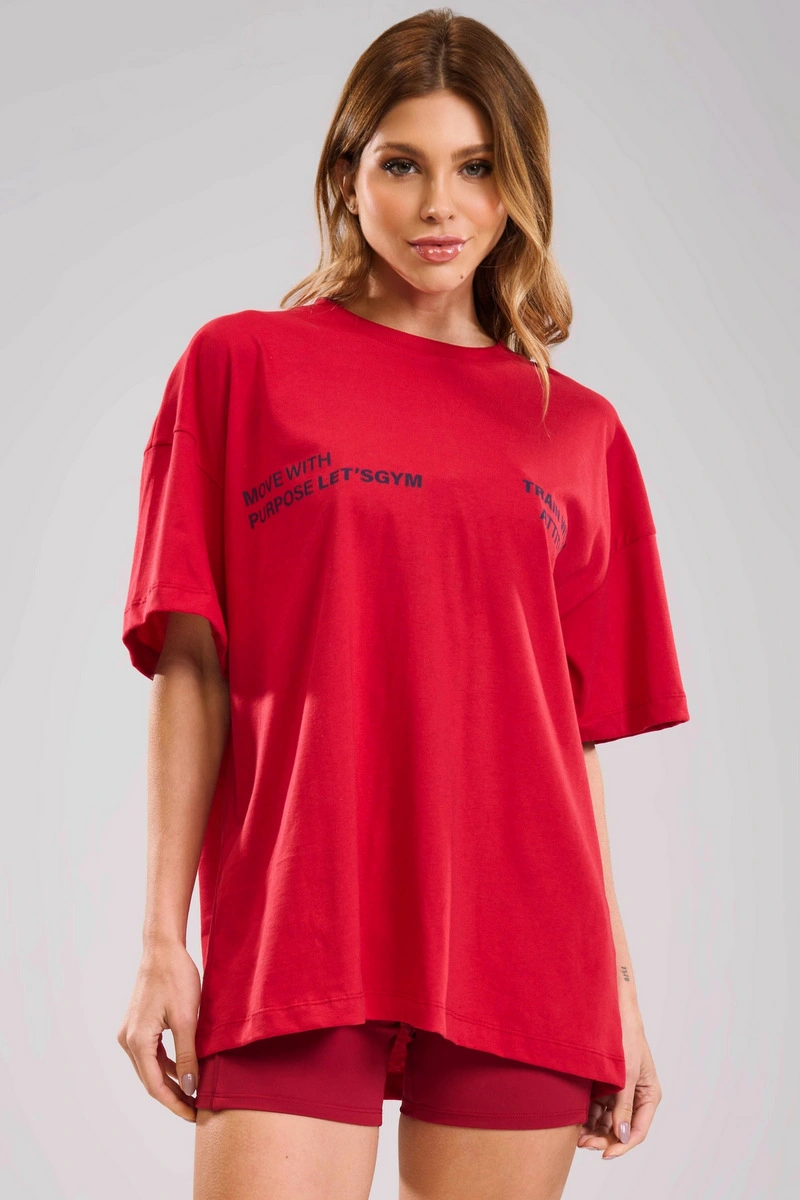 Lets Gym - Camiseta Oversized Grace Scarlet - 3439SCT