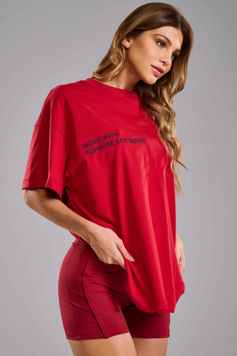 Lets Gym - Camiseta Oversized Grace Scarlet - 3439SCT