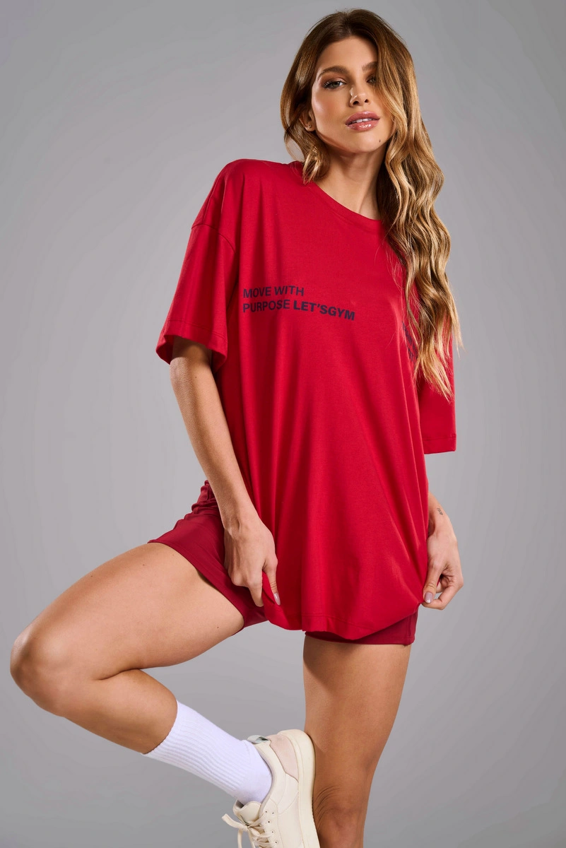 Lets Gym - Camiseta Oversized Grace Scarlet - 3439SCT
