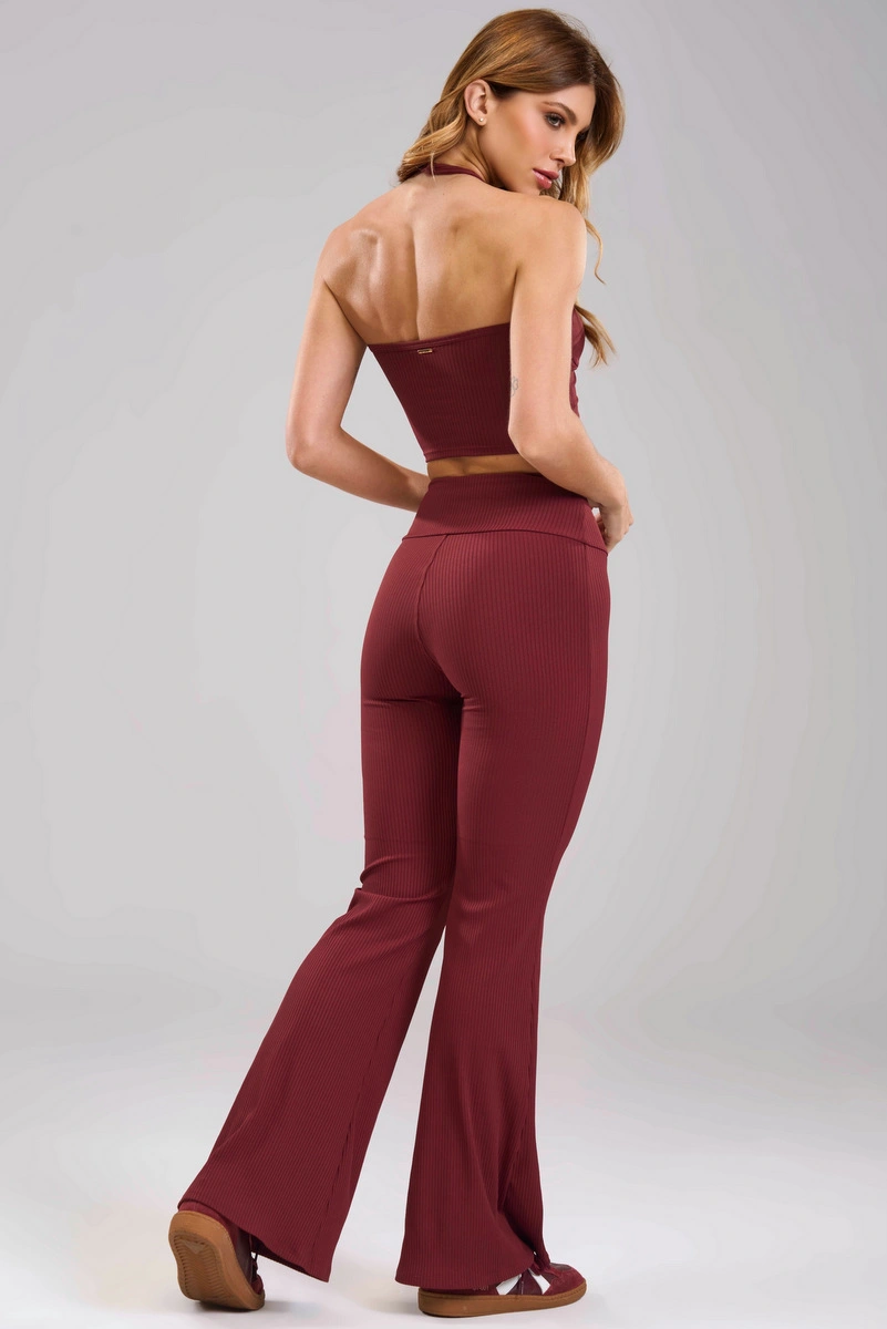 Lets Gym - Cropped Halter Comfort Rib Burgundy - 3480BG
