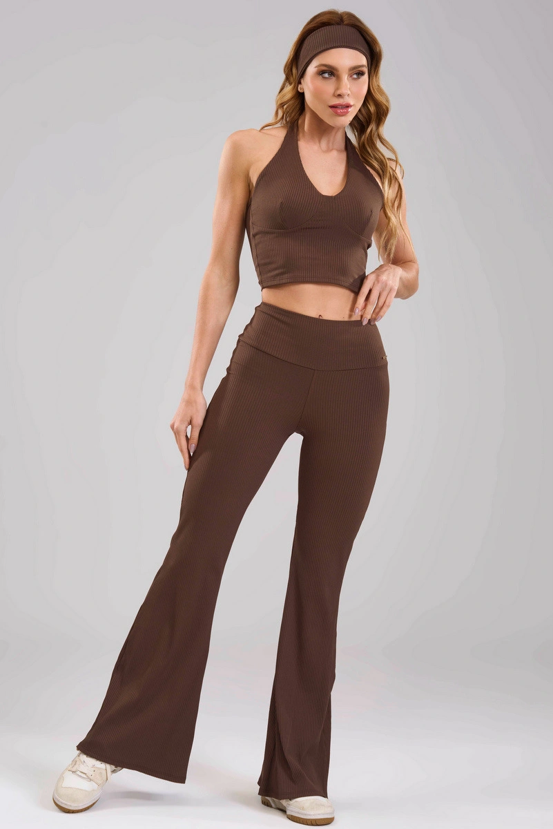 Lets Gym - Cropped Halter Comfort Rib Coffee - 3480CF