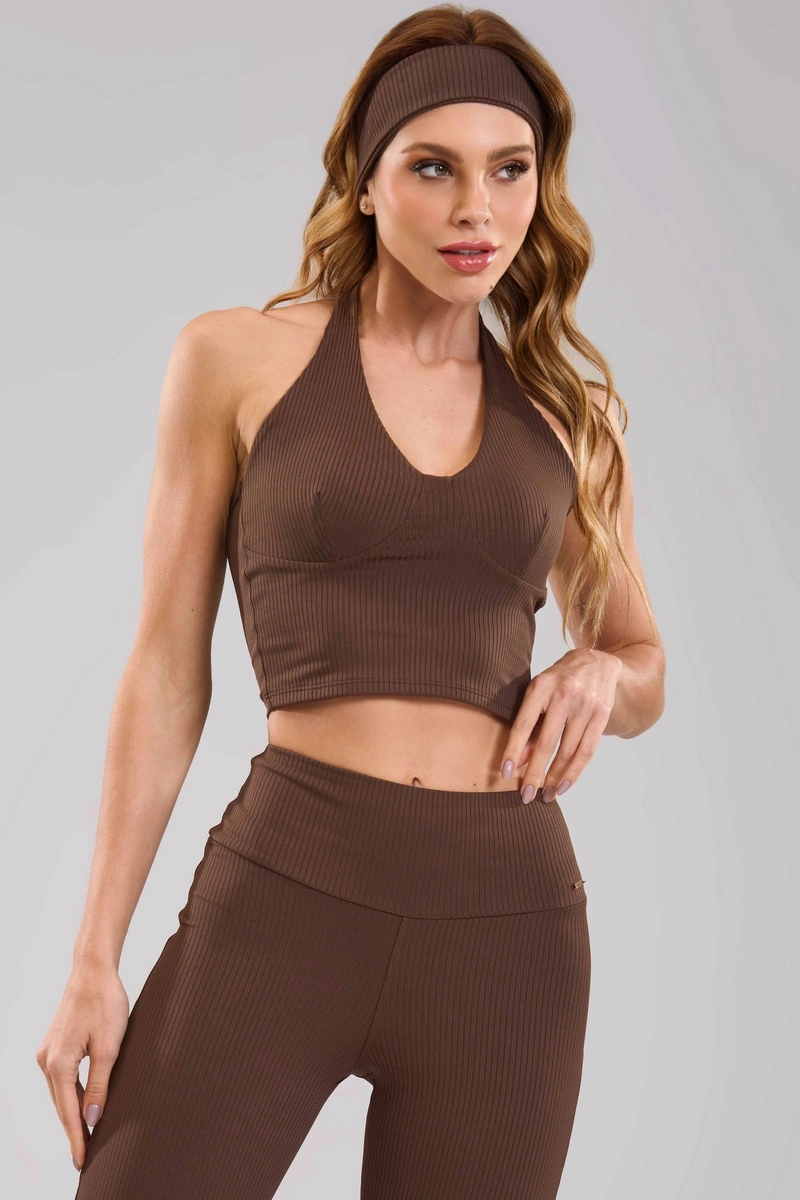 Lets Gym - Cropped Halter Comfort Rib Coffee - 3480CF