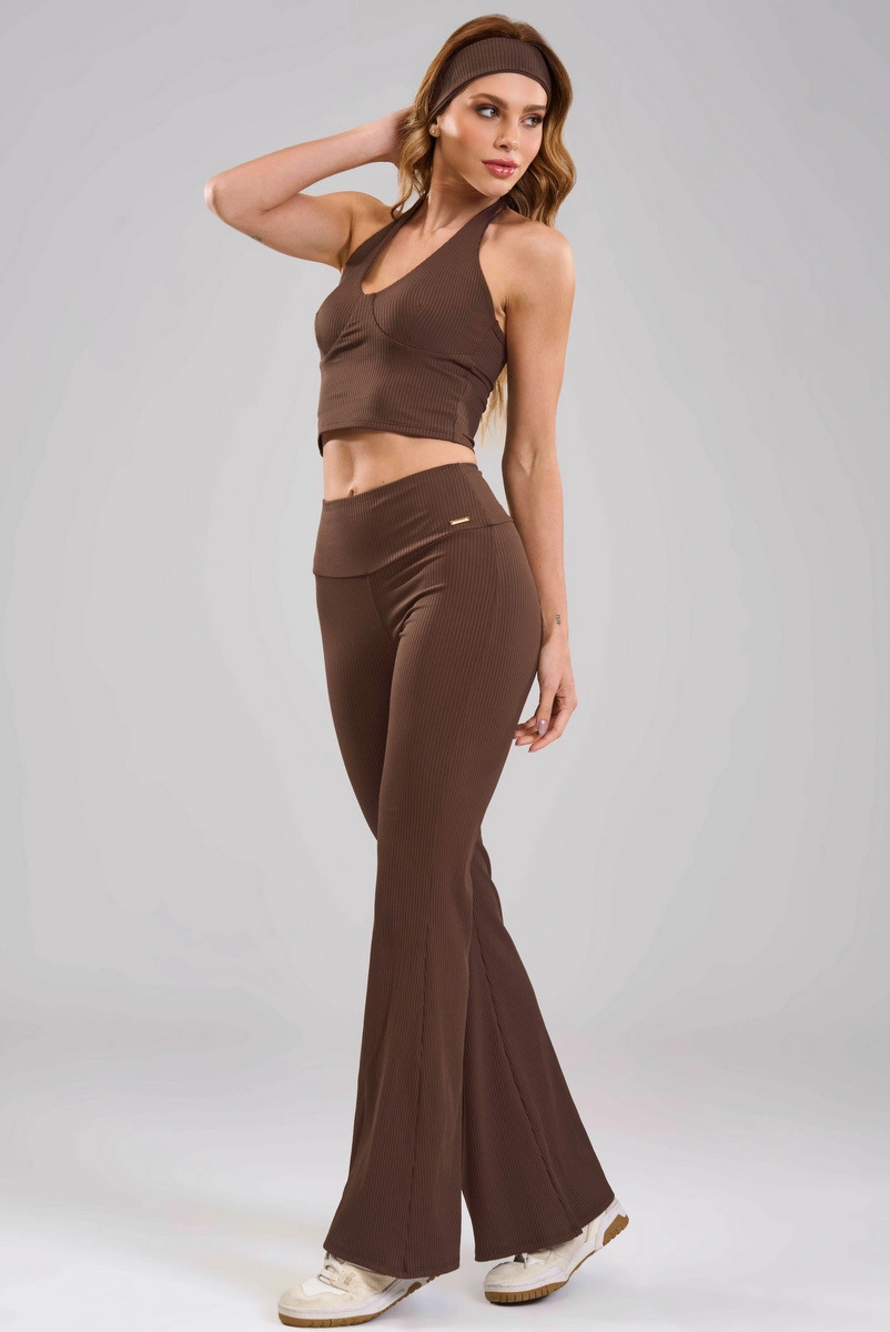 Lets Gym - Cropped Halter Comfort Rib Coffee - 3480CF