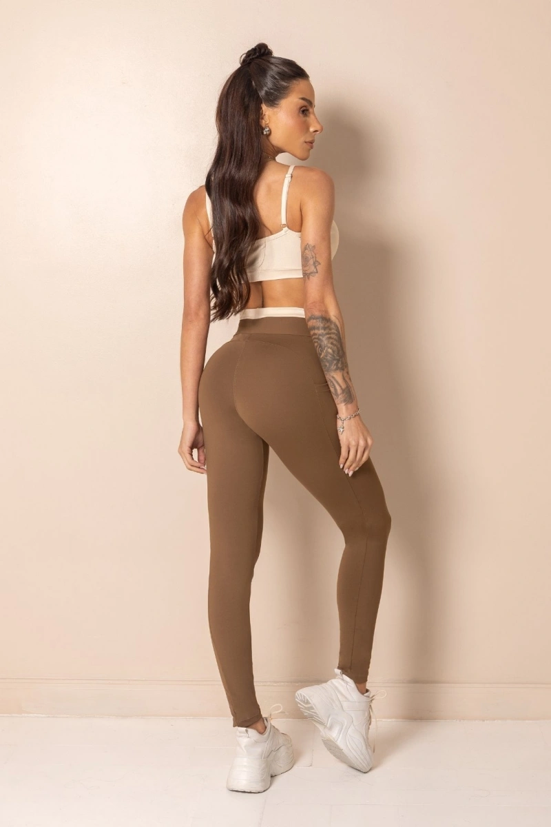 Hipkini - Legging Fitness Horizon Cós Bicolor Marrom - 33331808