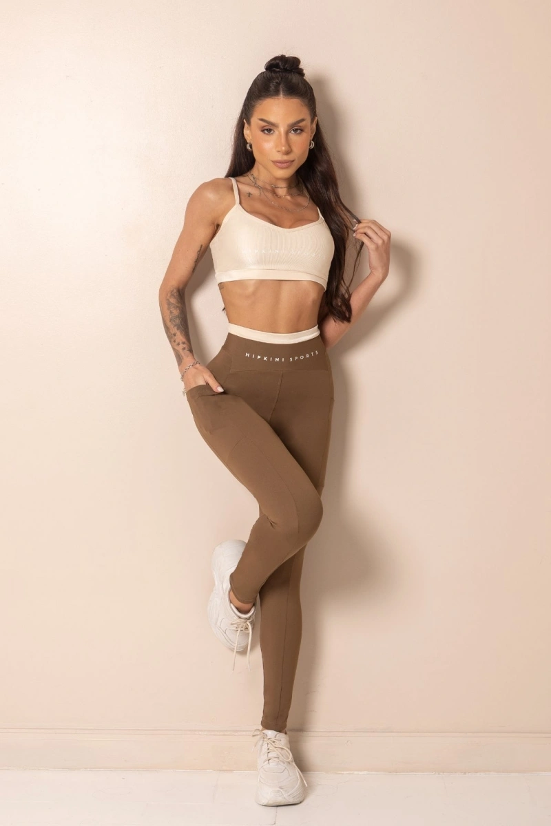 Hipkini - Legging Fitness Horizon Cós Bicolor Marrom - 33331808