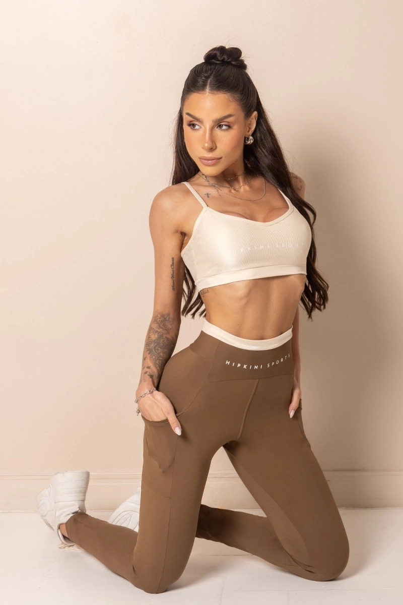 Hipkini - Legging Fitness Horizon Cós Bicolor Marrom - 33331808