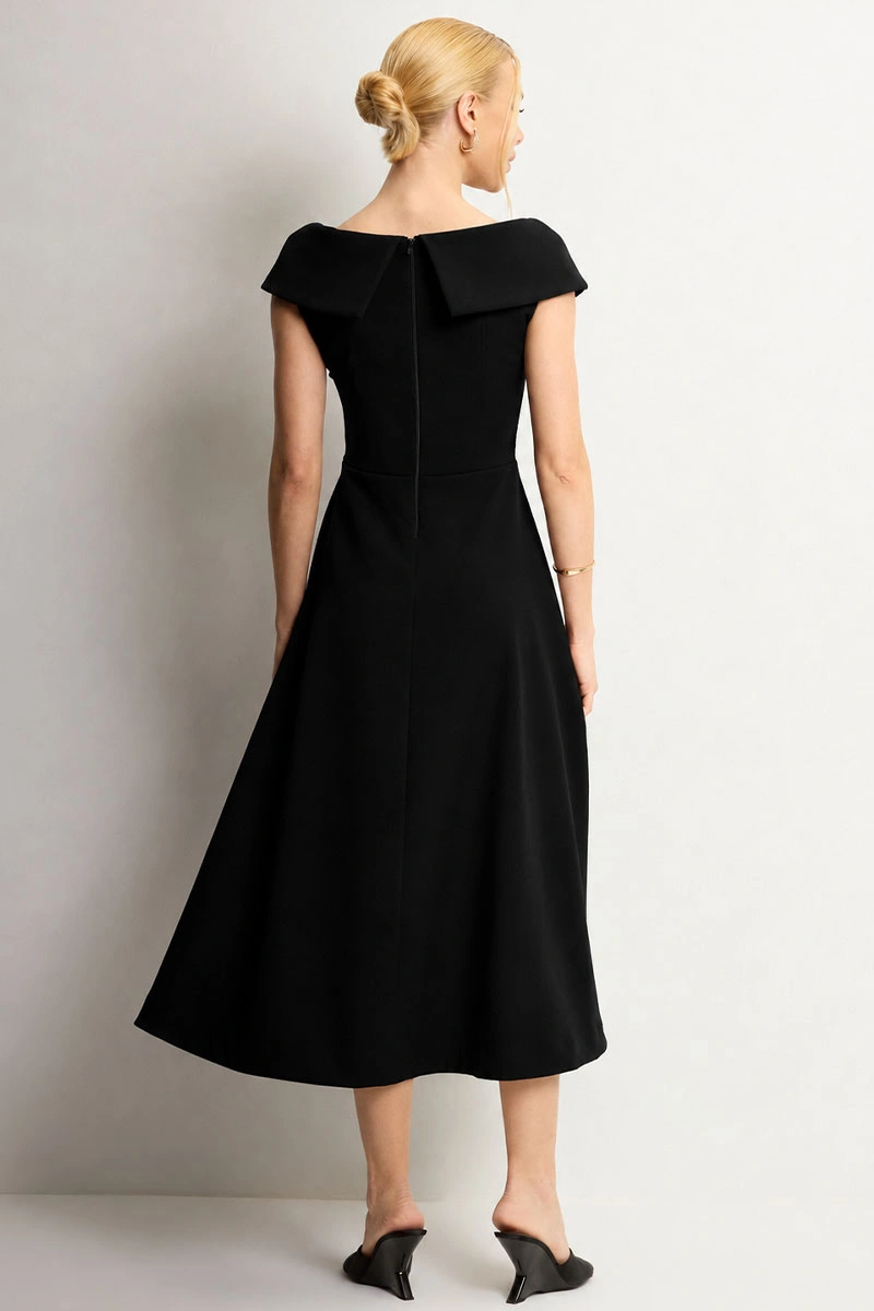 Miss Misses - Vestido Midi Dara Rodado Casamento Civil Ombro a Ombro Preto - 54793001
