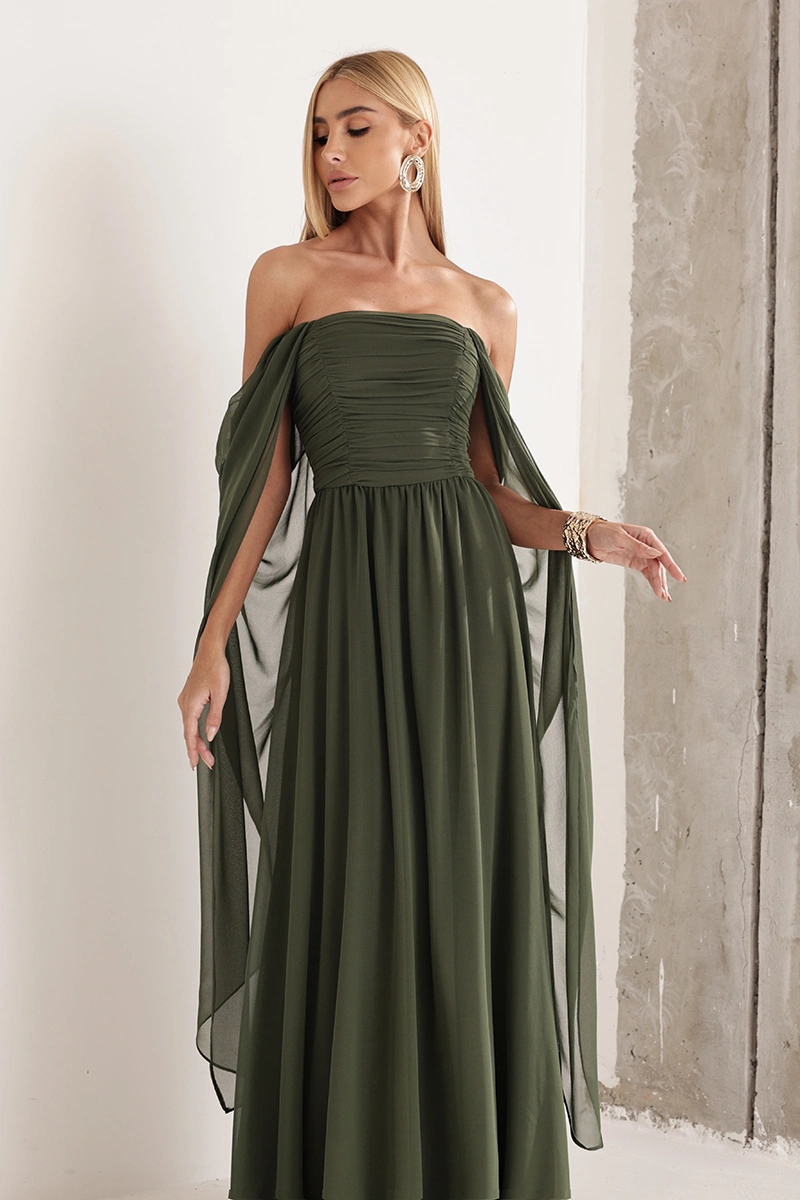 Dot Clothing - Long Dress by Dot Clothing, Raquel, Strapless, Military Green - 2948VERDE