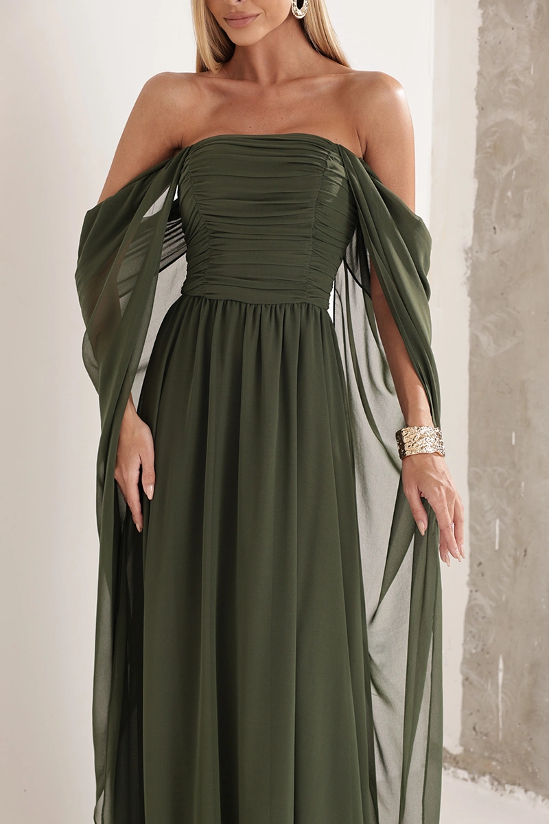 Dot Clothing - Long Dress by Dot Clothing, Raquel, Strapless, Military Green - 2948VERDE