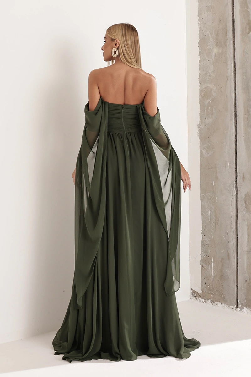 Dot Clothing - Long Dress by Dot Clothing, Raquel, Strapless, Military Green - 2948VERDE