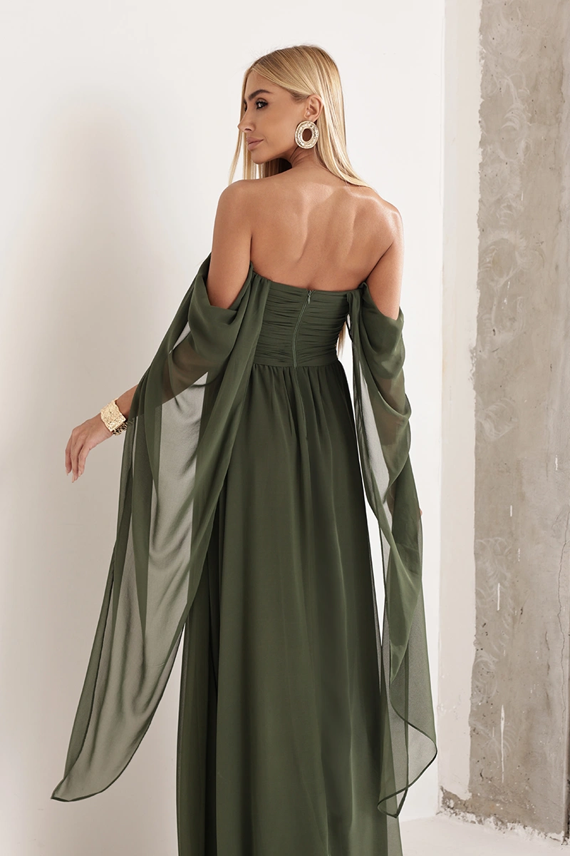 Dot Clothing - Long Dress by Dot Clothing, Raquel, Strapless, Military Green - 2948VERDE