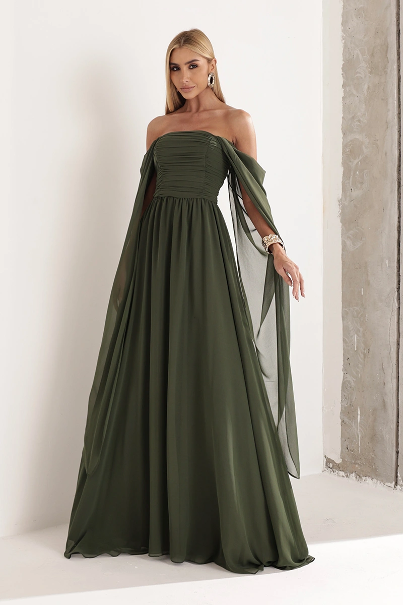 Dot Clothing - Long Dress by Dot Clothing, Raquel, Strapless, Military Green - 2948VERDE