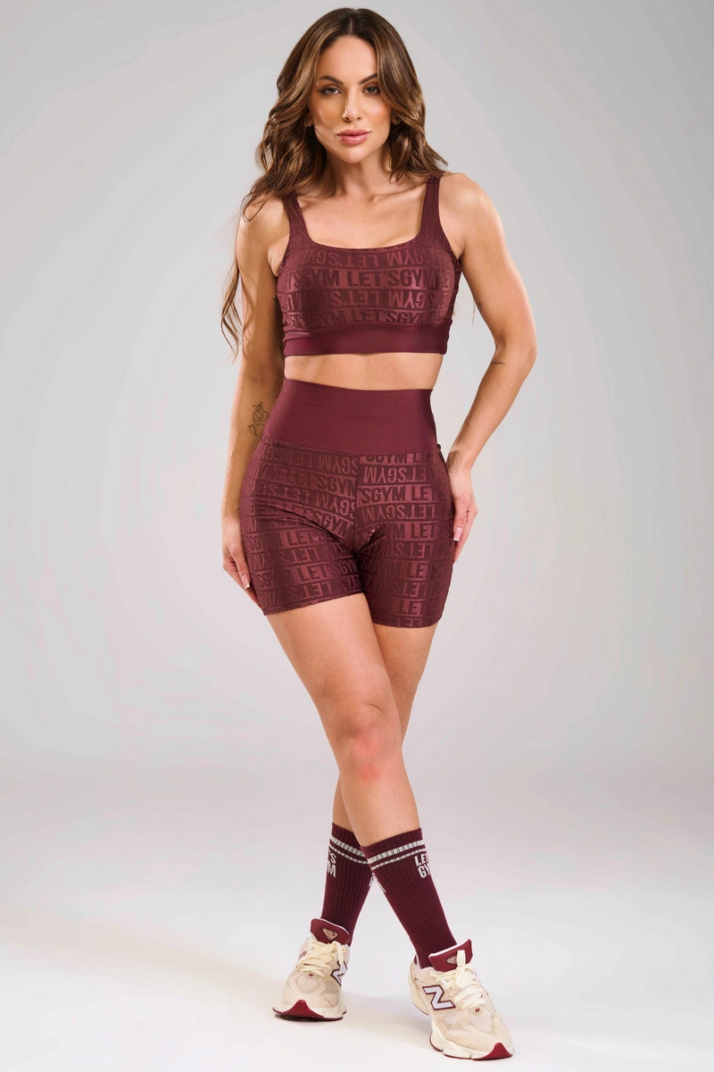 Lets Gym - Short Velvet Line Burgundy - 3294BG