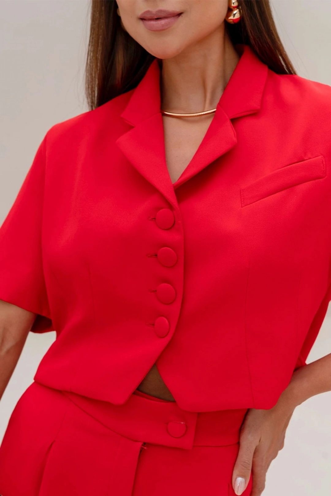 Miss Misses - Conjunto Shirley Blusa e Calça Pantalona com Botões Vermelho - 54833024