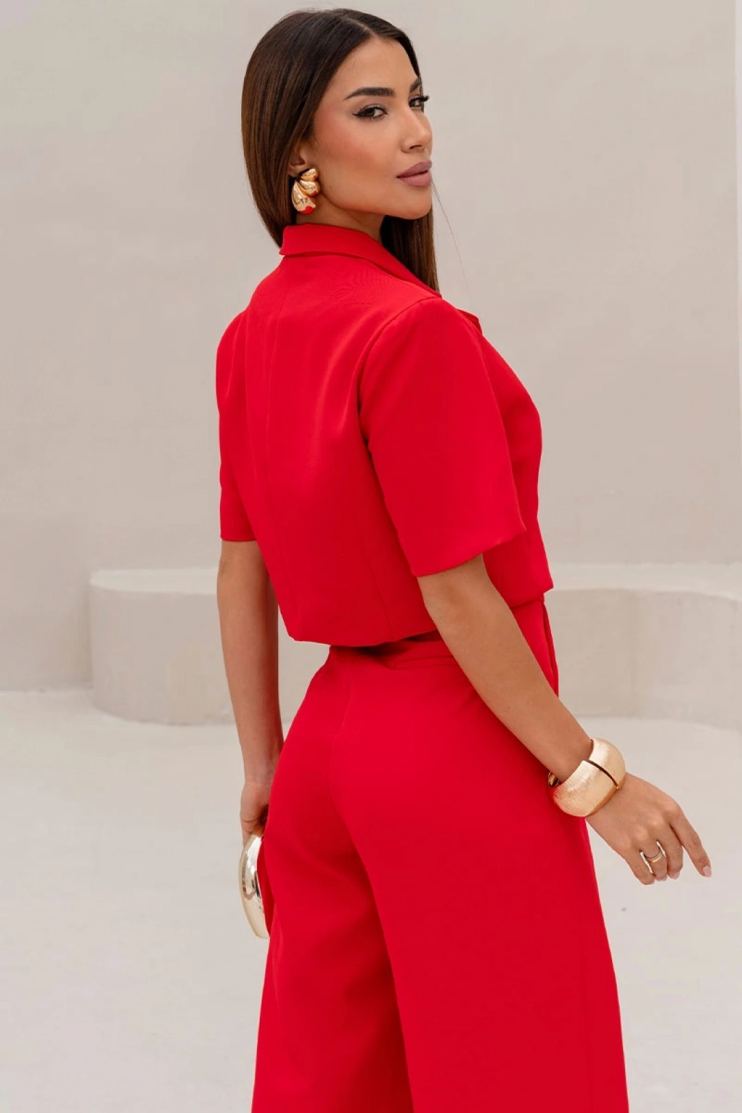 Miss Misses - Conjunto Shirley Blusa e Calça Pantalona com Botões Vermelho - 54833024