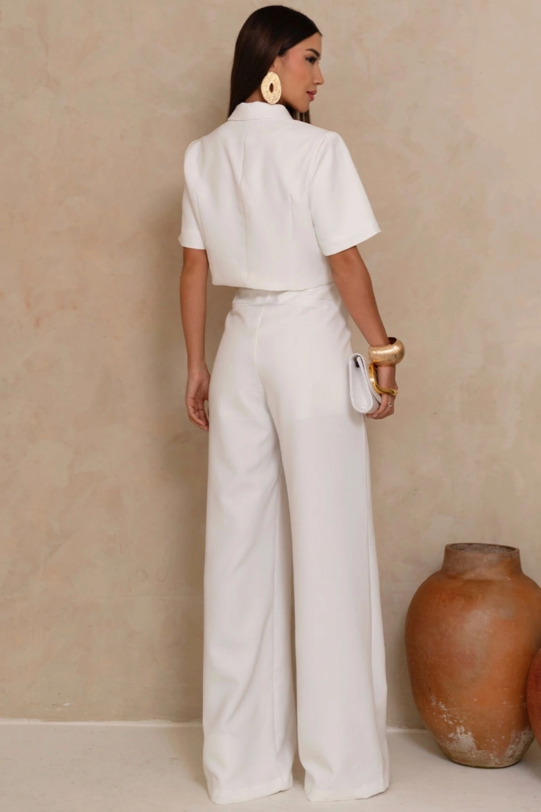Miss Misses - Conjunto Shirley Blusa e Calça Pantalona com Botões Off White - 54833030